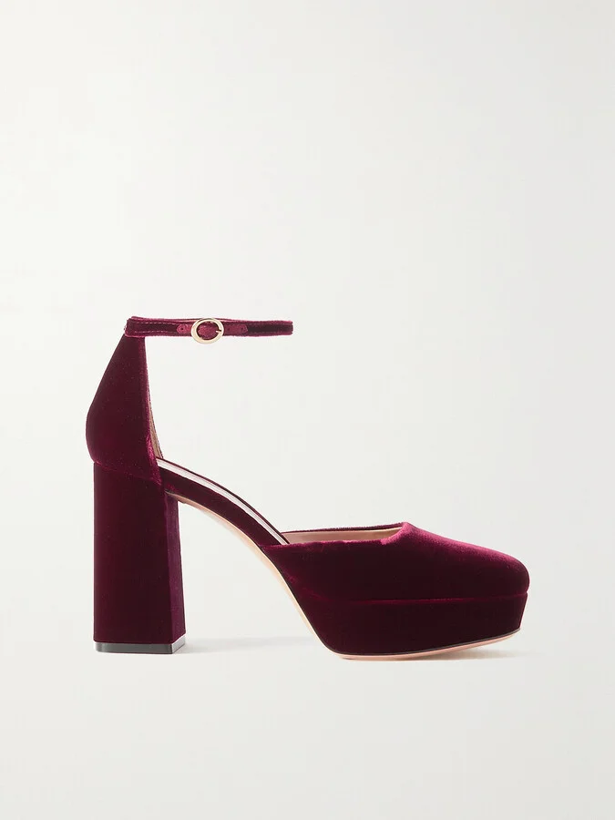 Gianvito Rossi - Vian 100 Velvet Platform Pumps - Burgundy