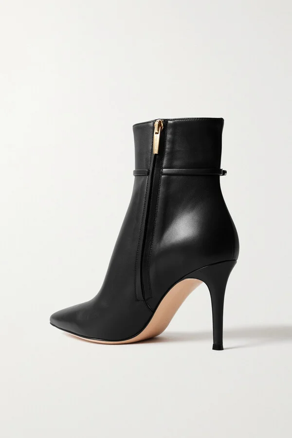 Gianvito Rossi - Vitello Glove 85 Embellished Leather Ankle Boots - Black - Image 3