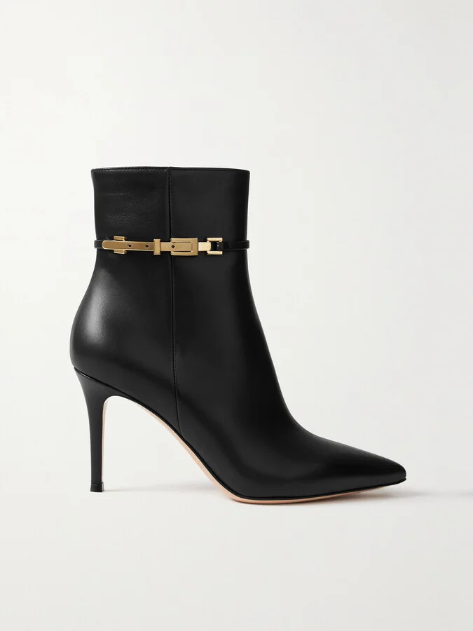 Gianvito Rossi - Vitello Glove 85 Embellished Leather Ankle Boots - Black