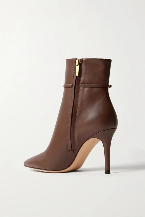 Gianvito Rossi - Vitello Glove 85 Embellished Leather Ankle Boots - Brown - Image 3