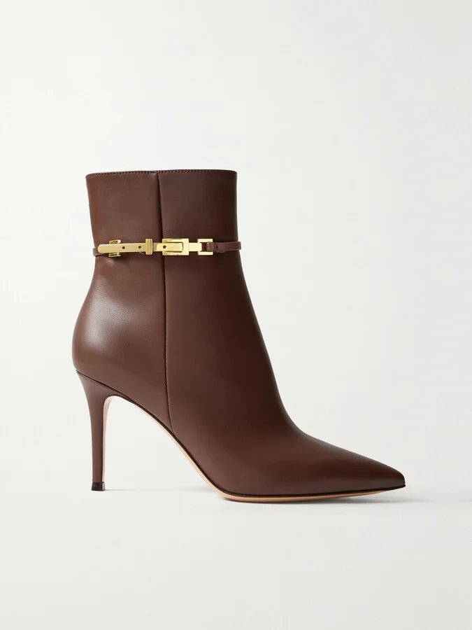 Gianvito Rossi - Vitello Glove 85 Embellished Leather Ankle Boots - Brown