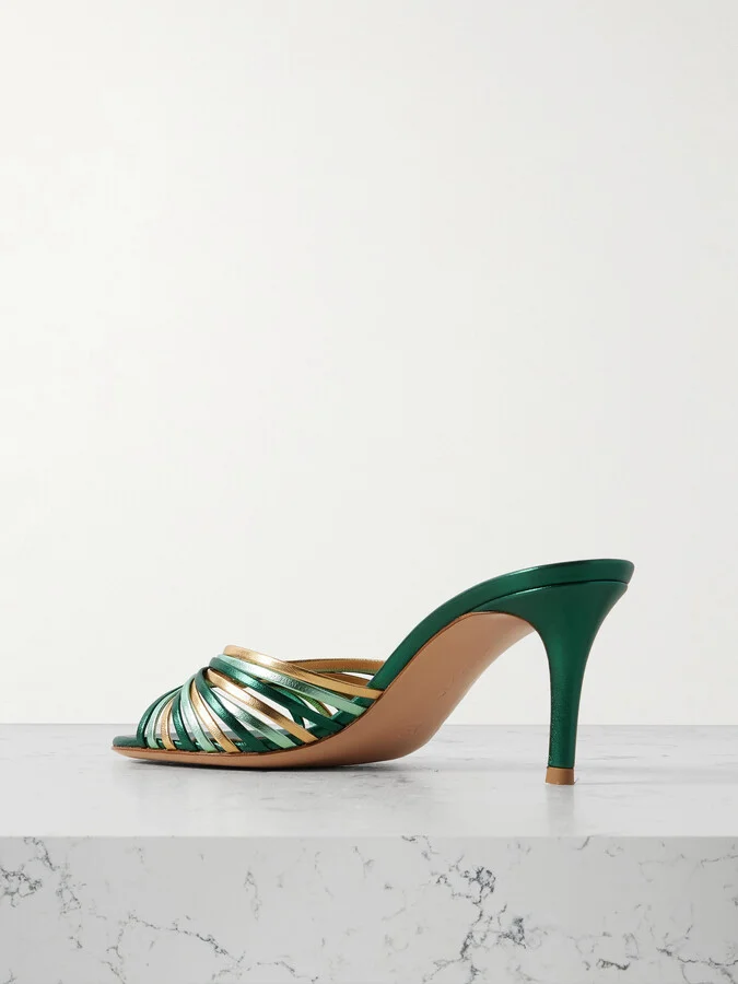 Gianvito Rossi - Vyna 70 Logo-embellished Metallic Leather Mules - Green - Image 3