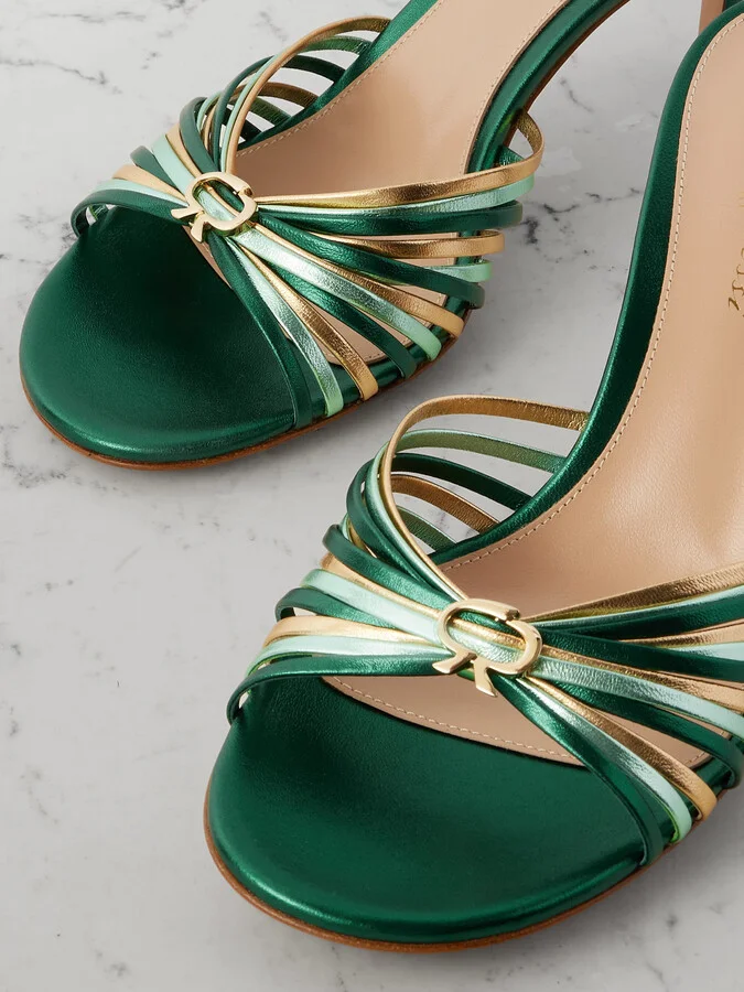 Gianvito Rossi - Vyna 70 Logo-embellished Metallic Leather Mules - Green - Image 4