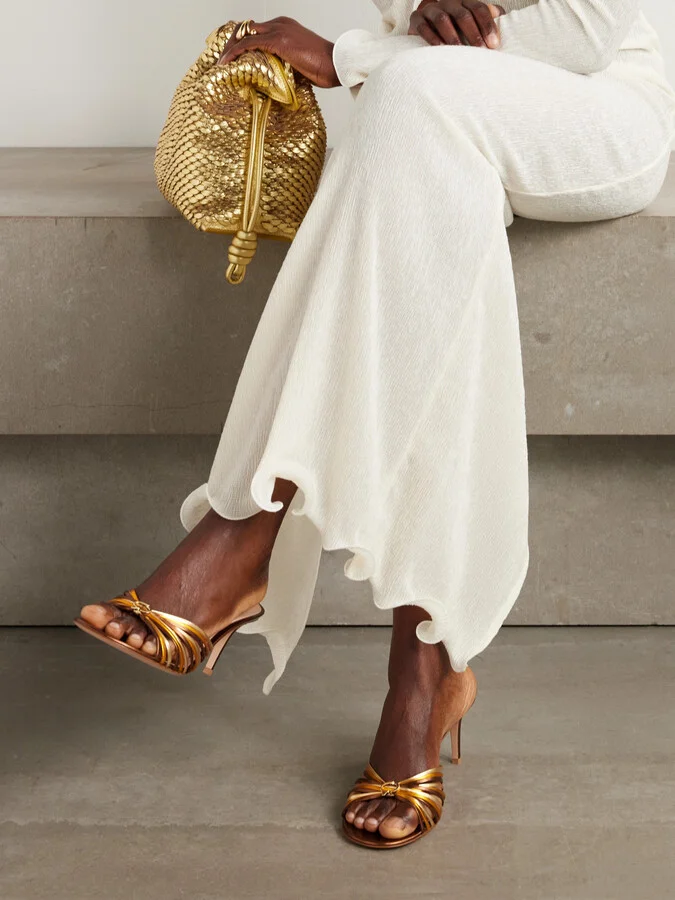 Gianvito Rossi - Vyna Metallic Leather Mules - Brown - Image 2