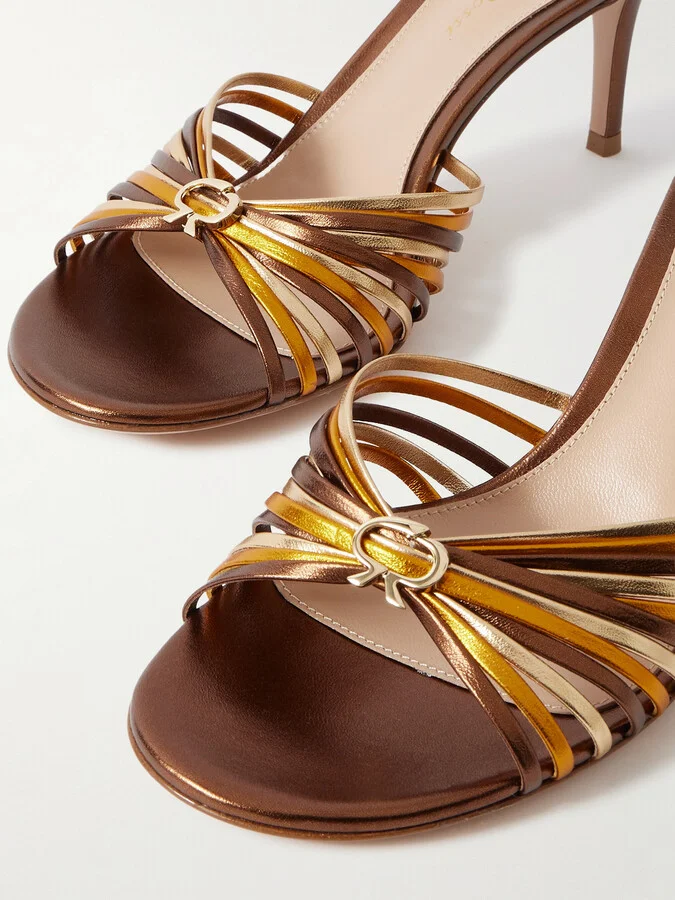 Gianvito Rossi - Vyna Metallic Leather Mules - Brown - Image 4