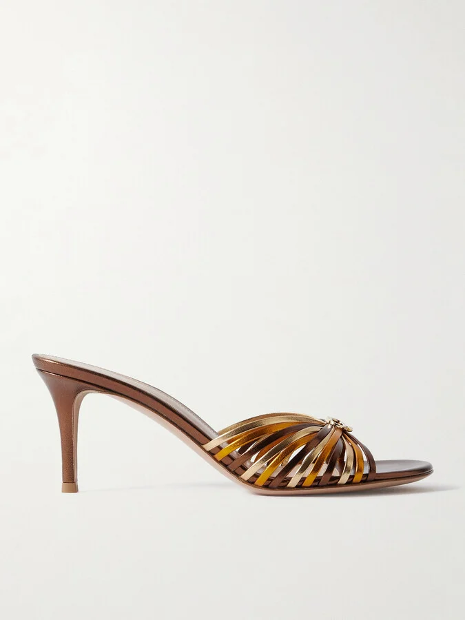 Gianvito Rossi - Vyna Metallic Leather Mules - Brown