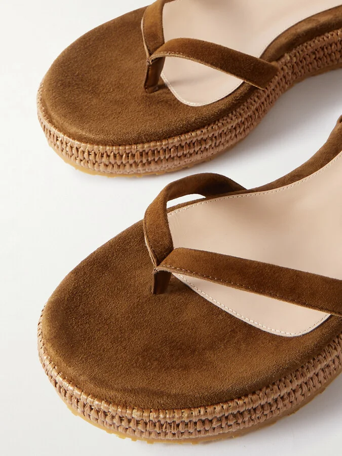 Gianvito Rossi - Yasmine Embellished Raffia-trimmed Suede Sandals - Brown - Image 4