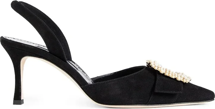 Gibsli Suede Pearl Buckle Slingback Pumps