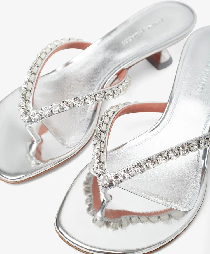 Gigi 45 silver thong mules - Image 4