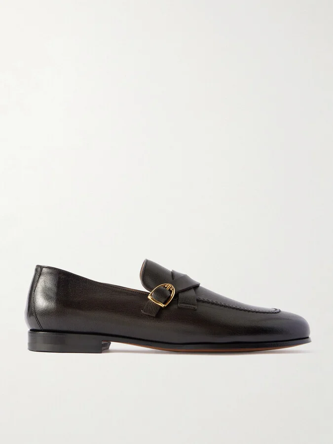 Gigi Buckled Full-Grain Leather Loafers