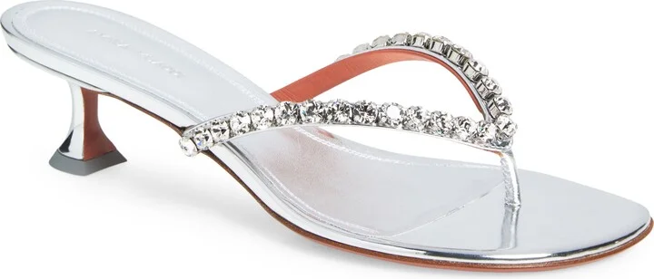 Gigi Metallic Crystal Strap Kitten Heel Sandal