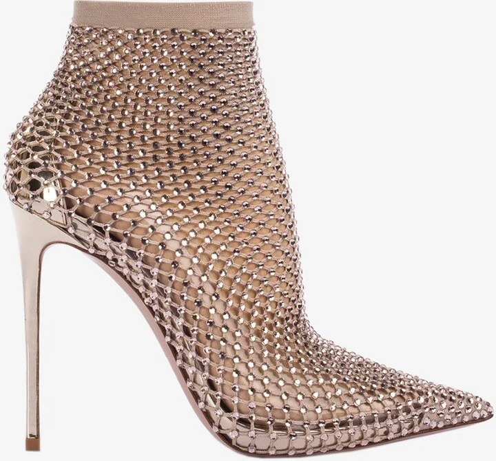 Gilda 120 Crystal-Embellished Fishnet Boots