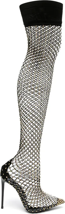 Gilda 120mm rhinestone fishnet boots