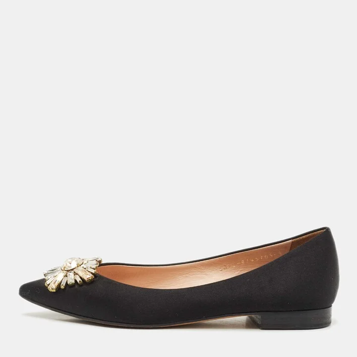 Gina Black Satin Crystal Embellished Ballet Flats Size 38