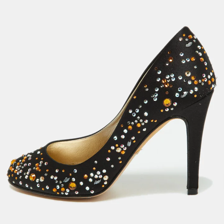 Gina Black Satin Crystal Embellished Pumps Size 36.5