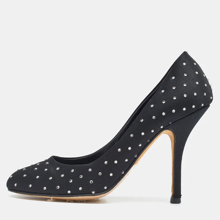 Gina Black Satin Crystal Embellished Pumps Size 38