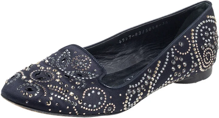 Gina Black Satin Studded Ballet Flats Size 36.5