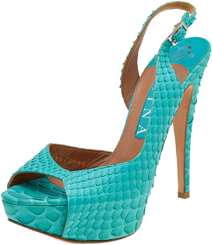 Gina Blue Python Leather Platform Pumps Size 37.5