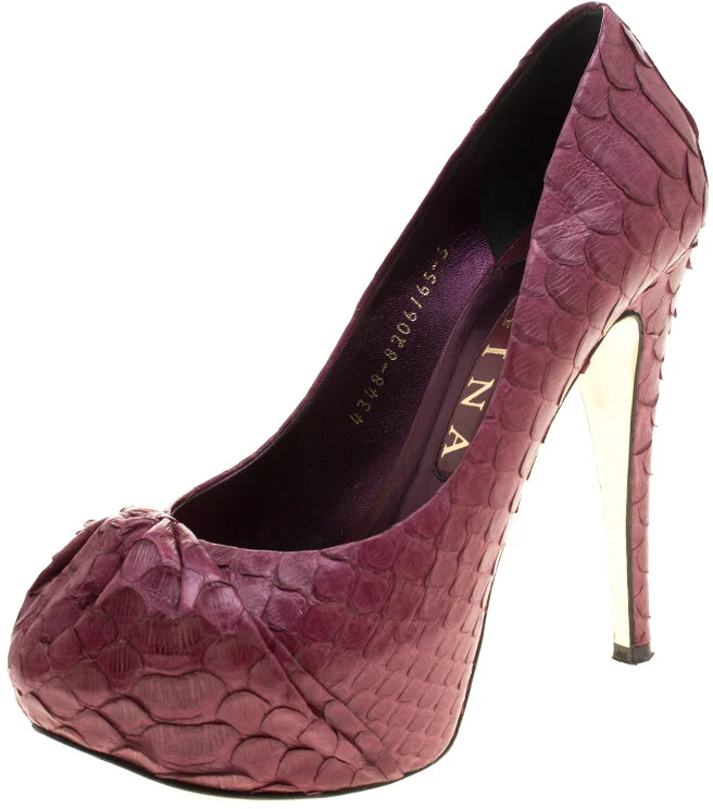 Gina Bordeaux Python Leather Elle Platform Pumps Size 38