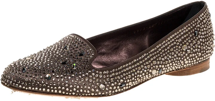 Gina Brown Crystal Embellished Satin Ballet Flats Size 38.5