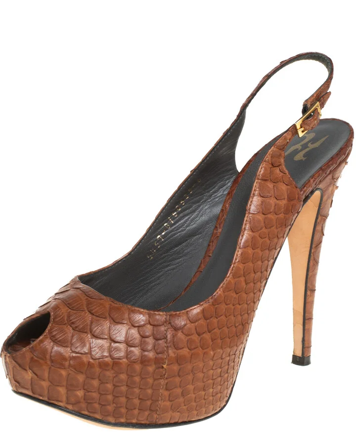 Gina Brown Python Peep Toe Platform Slingback Sandals Size 39