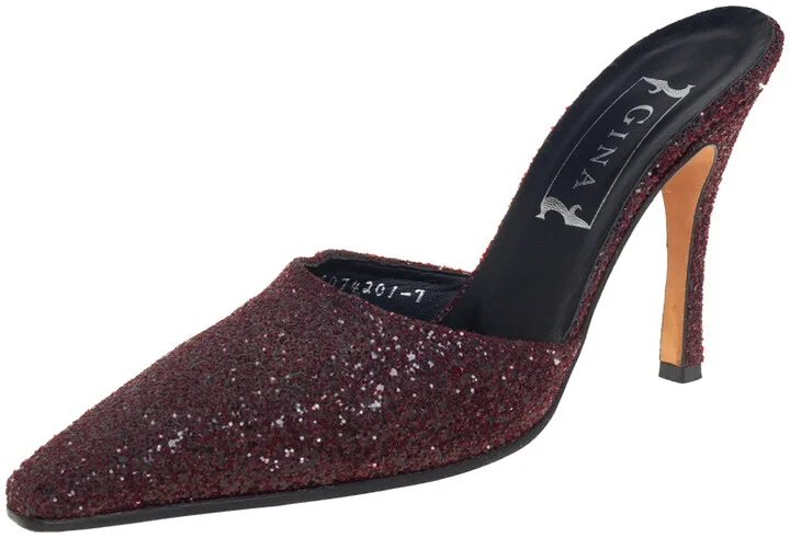 Gina Dark Burgundy Glitter Mule Sandals Size 40