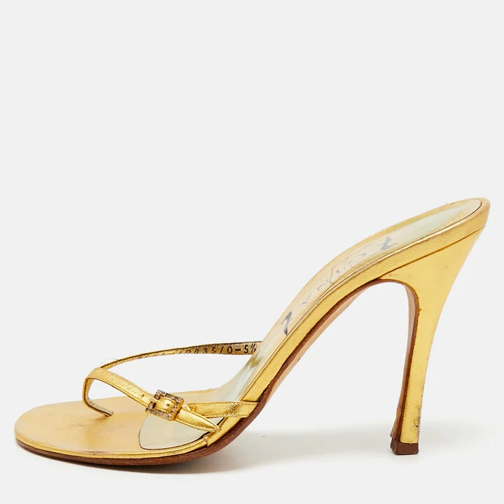 Gina Gold Leather Thong Sandals Size 38.5