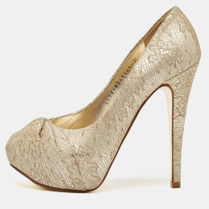 Gina Gold Woven Straw Claire Platform Pumps Size 36.5