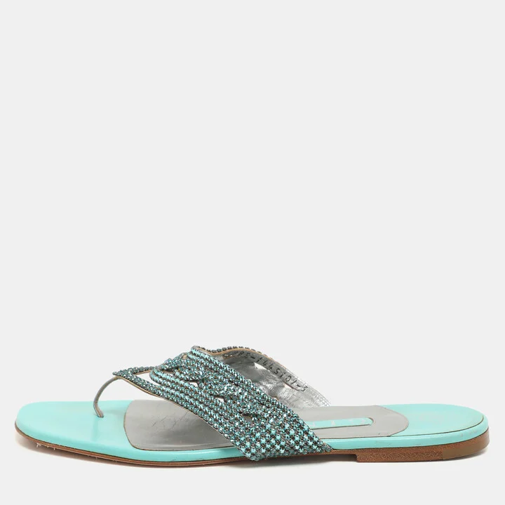 Gina Green Crystals Embellished Thong Flats Size 38