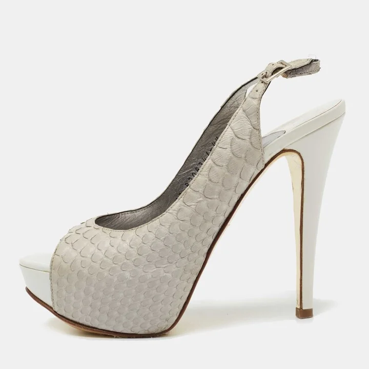 Gina Grey Python Leather Peep-Toe Platform Slingback Sandals Size 37.5