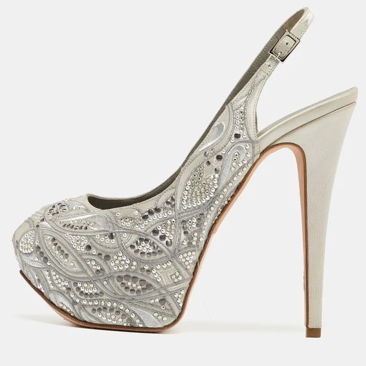 Gina Grey Satin Embellished Slingback Platform Sandals Size 39.5