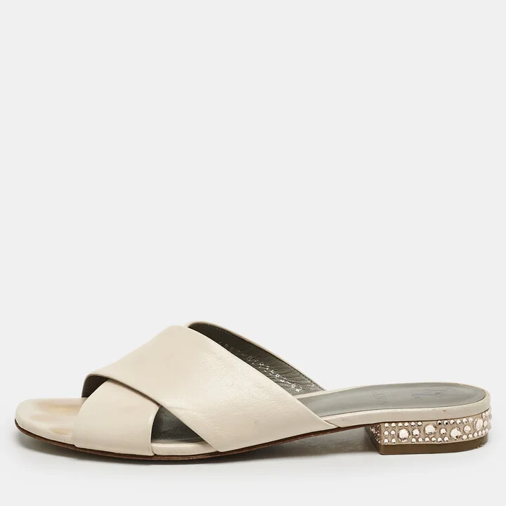 Gina Light Peach Leather Bourdin Flat Sandals Size 42