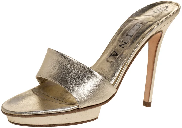 Gina Metallic Gold Leather Slide Sandals Size 37
