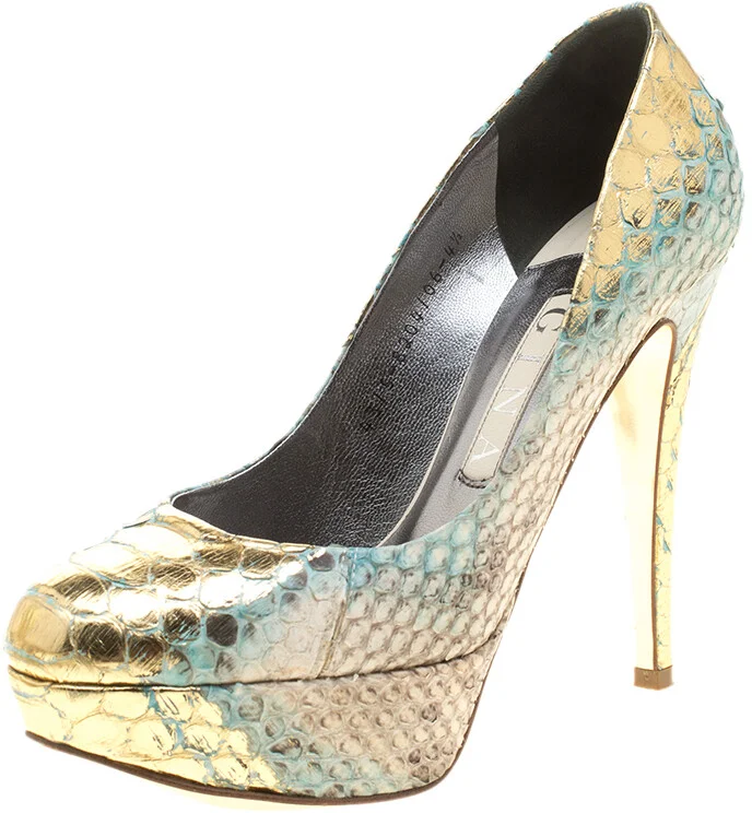 Gina Multicolor Metallic Python Leather Platform Pumps Size 37.5