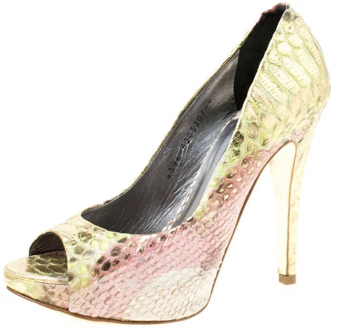 Gina Multicolor Python Peep Toe Platform Pumps Size 37