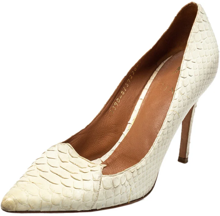 Gina Off White Python Pointed Toe Pumps Size 37.5