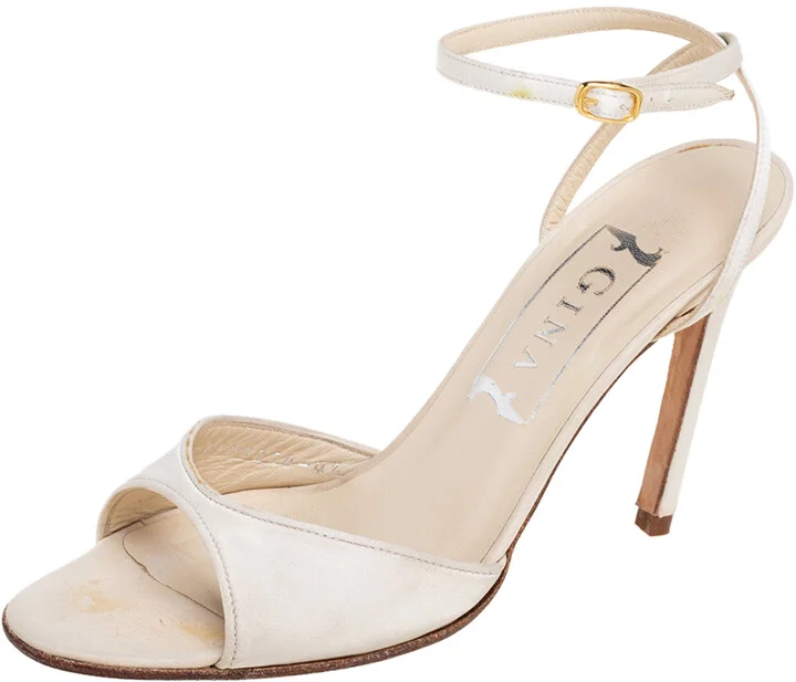 Gina Off-White Satin Ankle-Strap Sandals Size 37.5
