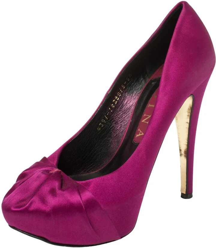 Gina Purple Satin Clair Hoodie Platform Pumps Size 38.5
