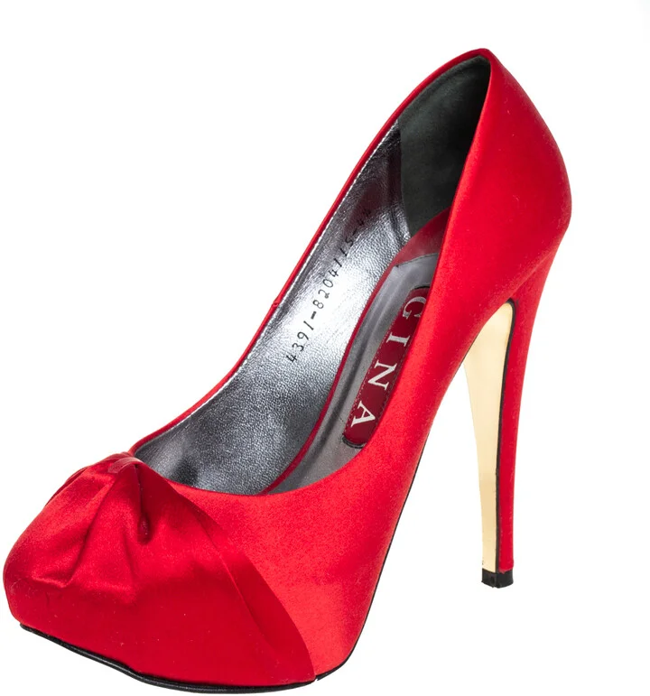 Gina Red Satin Platform Pumps Size 37.5