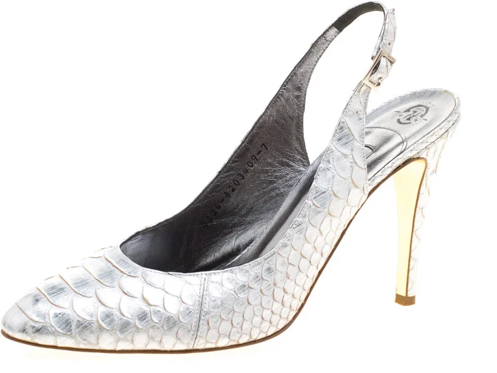 Gina Silver Chrome Python Slingback Sandals Size 40