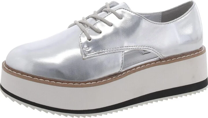 Gina Womens Faux Leather Metallic Oxfords