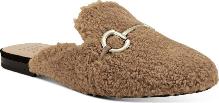 Gineen Womens Faux Shearling Slip On Mules