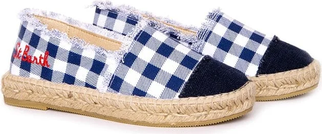 Gingham Print Canvas Espadrillas With Embroidery