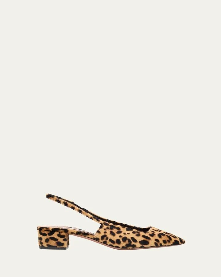 Ginza Leopard-Print Pony Hair Slingback Pumps