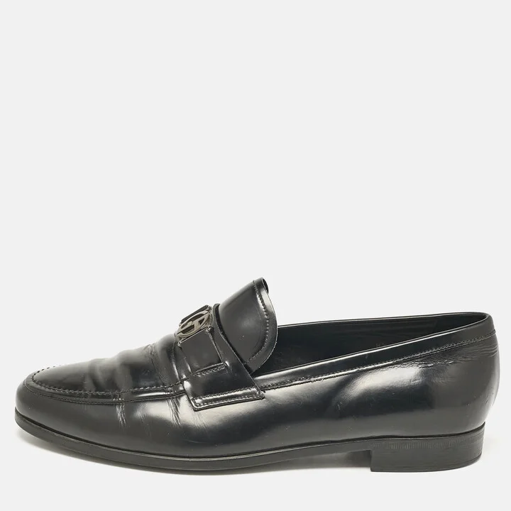 Giorgio Armani Black Leather Logo Slip On Loafers Size 41