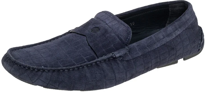 Giorgio Armani Blue Textured Suede Slip On Loafers Size 44
