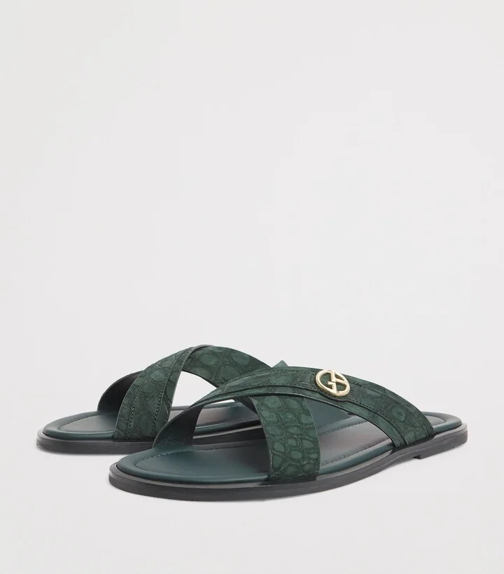 Giorgio Armani Caiman Leather Cross Sandals - Image 3