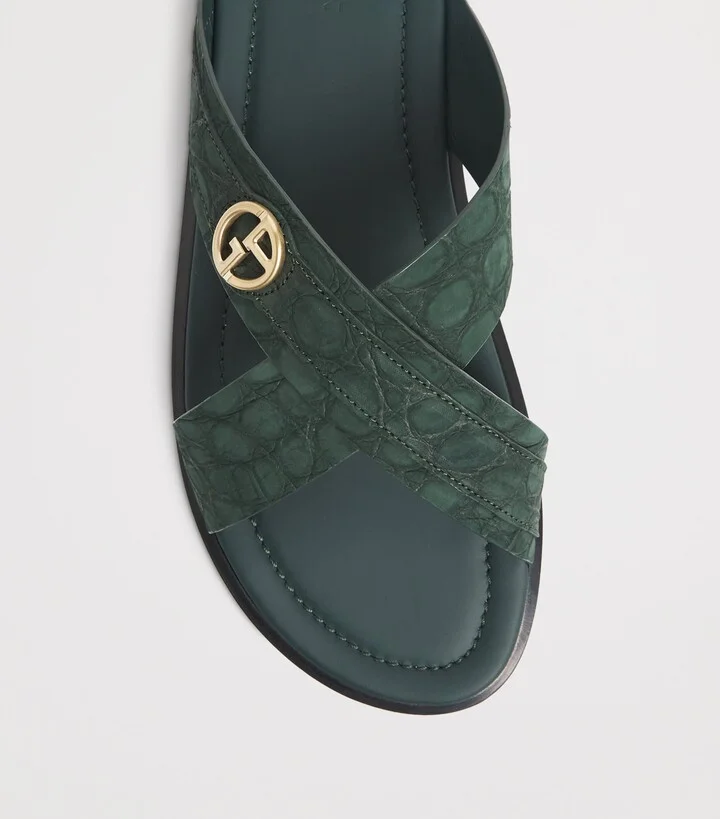 Giorgio Armani Caiman Leather Cross Sandals - Image 5