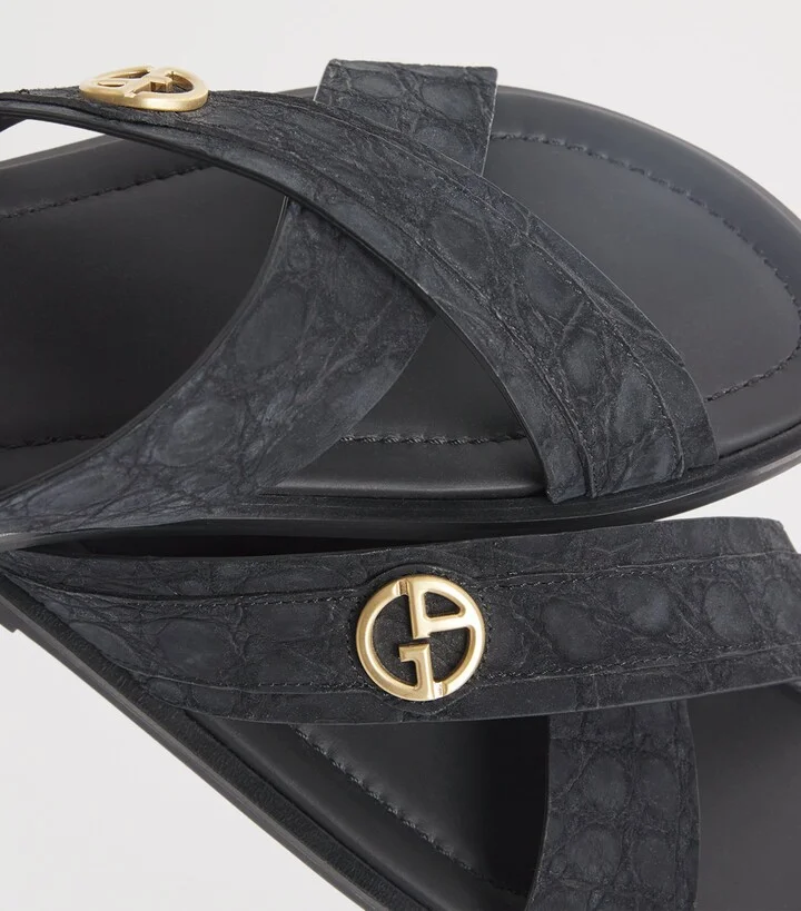 Giorgio Armani Caiman Leather Cross Sandals - Image 6