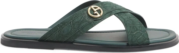 Giorgio Armani Caiman Leather Cross Sandals